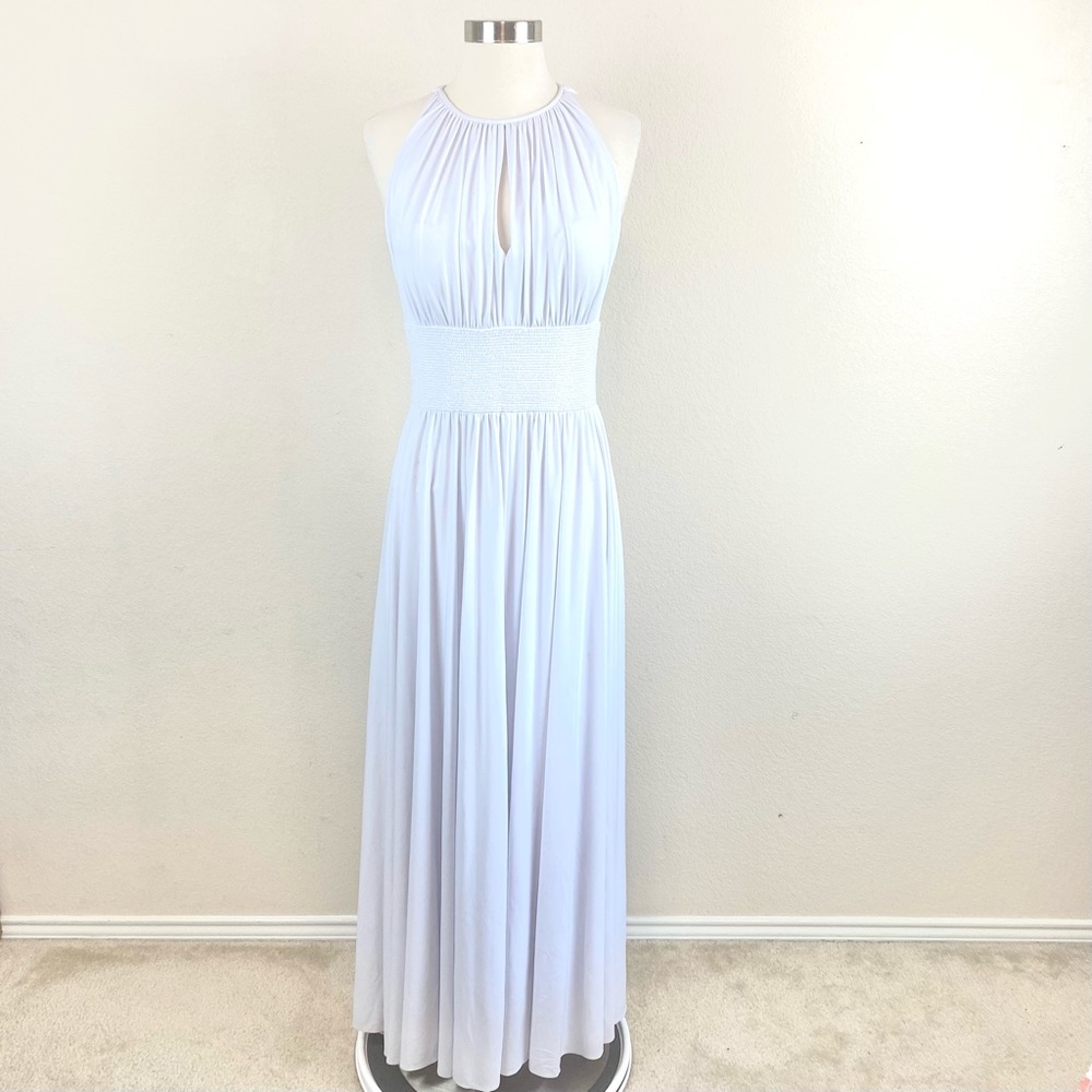 JS Boutique White Halter Beaded Maxi Formal Dress